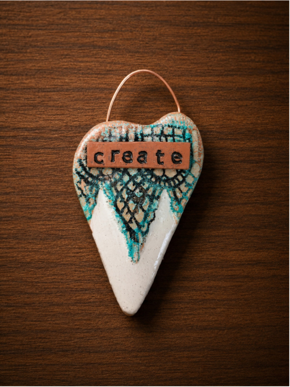 Unbranded Ceramic Heart Wall Art One Size White Turquoise